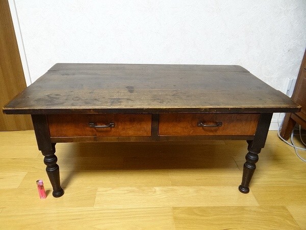 タF0143◇天板W79,5cm×D49,5cm◇重厚な欅のロータイプの古い木製
