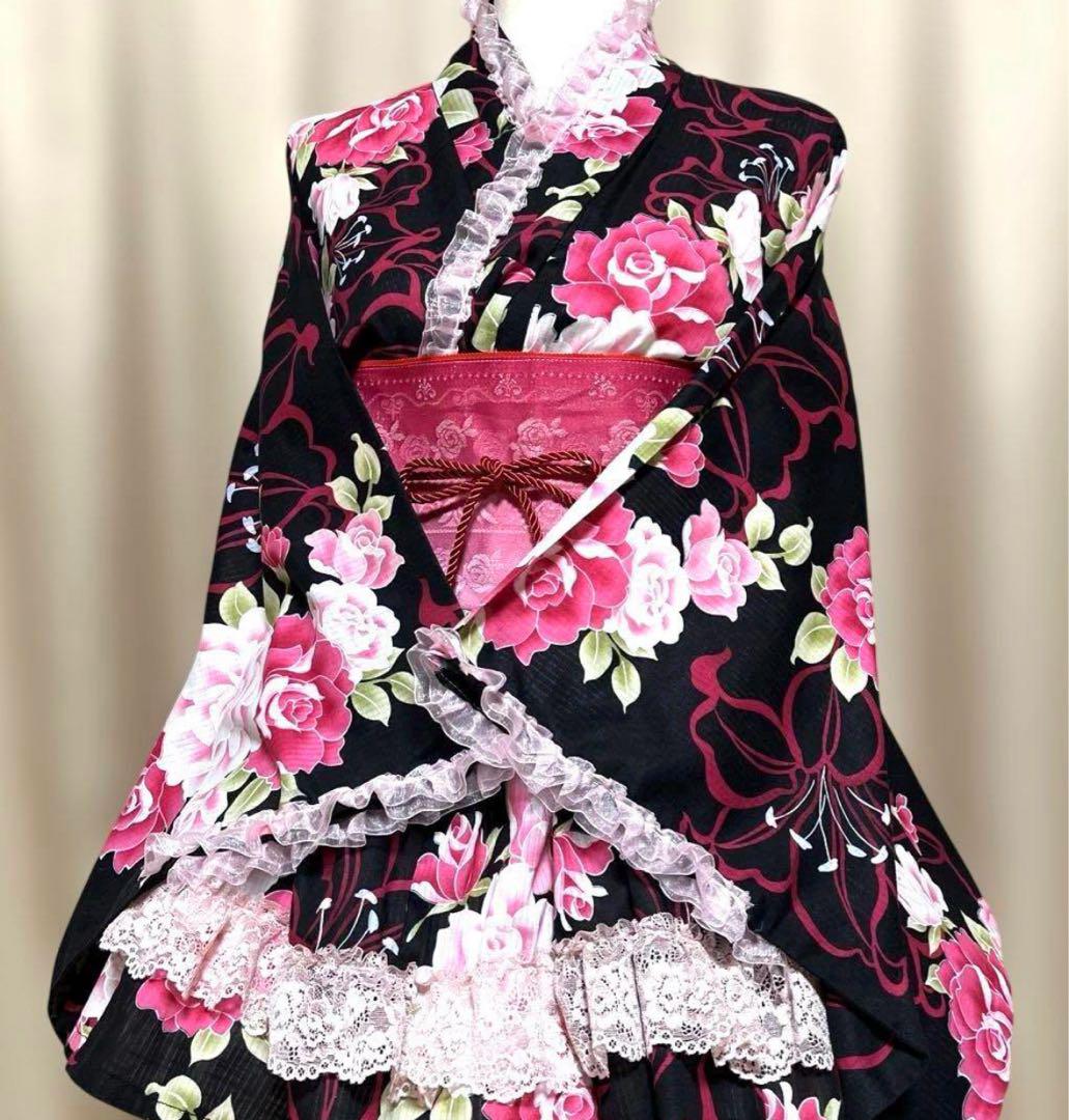 二部式浴衣 セパレート浴衣 3点set 水彩金魚美人 チャコール Y4-36-2