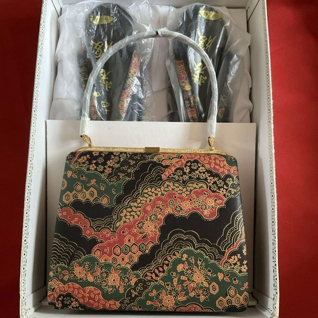 ゴールド 【未使用】染め皮 草履バッグセット M