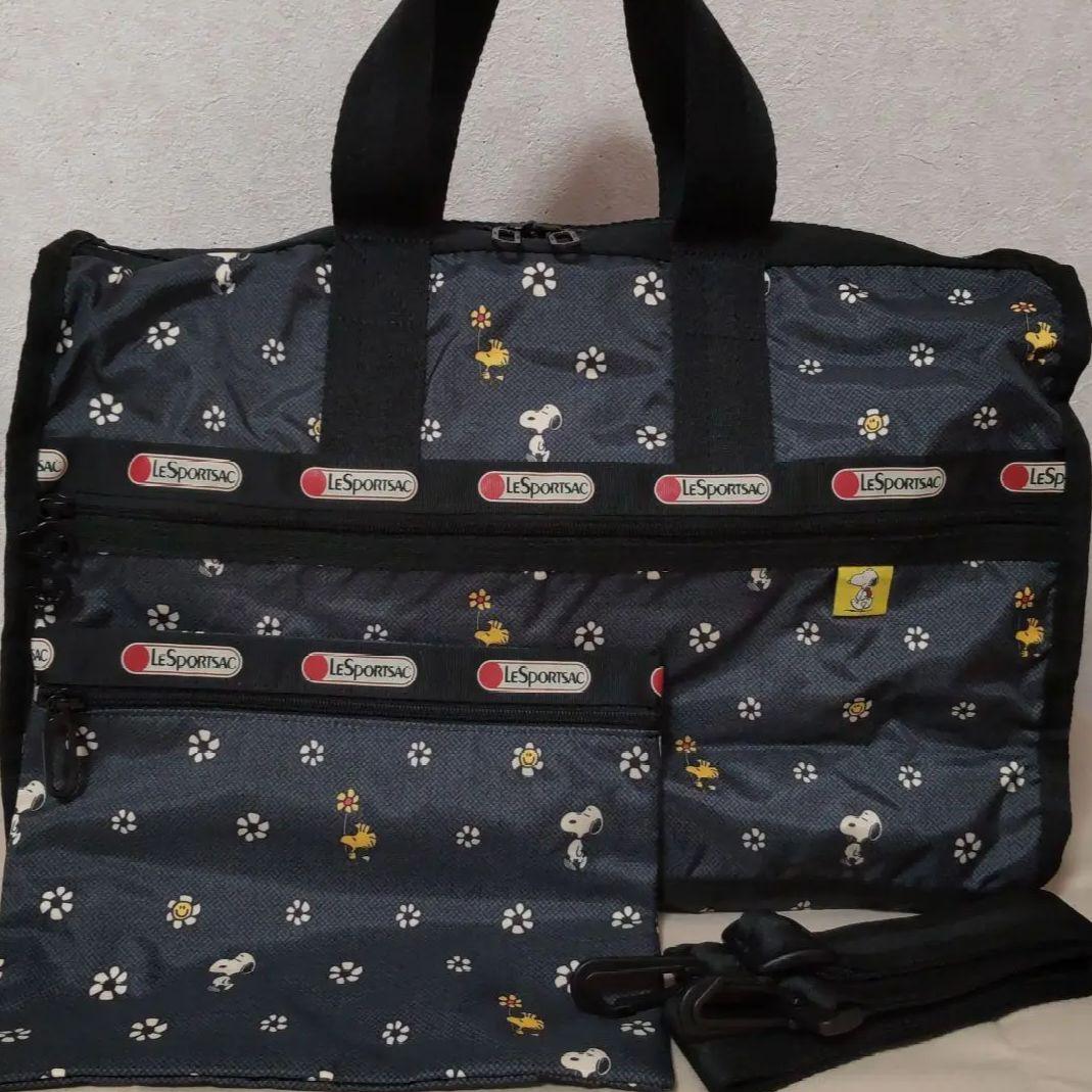 【美品】レスポートサック スヌーピー ボストンバッグ & ポーチ ネイビー レディース 未使用 レスポートサック スヌーピー ボストン