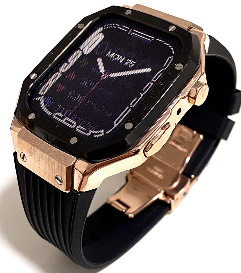 黒シルバー☆Apple Watch アップルウォッチバンド ラバーベルト カバー アップルウォッチカバーケースApple Watchバンド ベルト ラバー