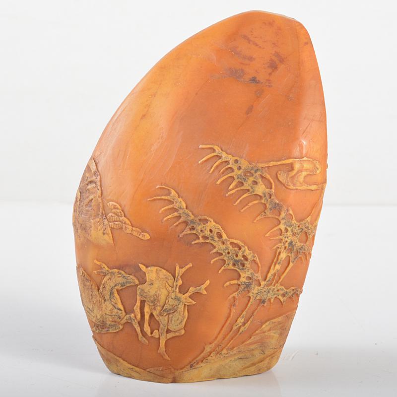 中国 玉石彫刻 山水鹿刻 置物 C R5817