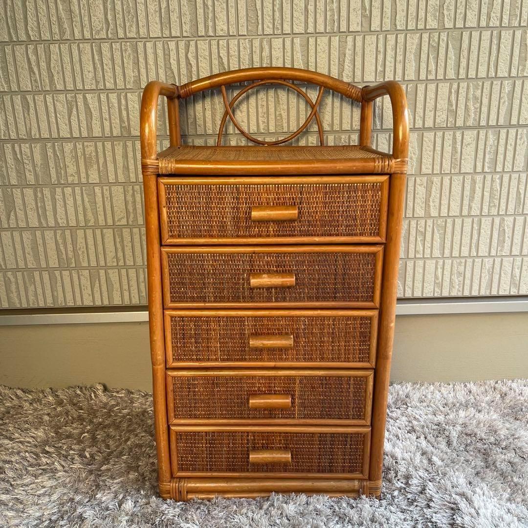 ラタン製　5段チェスト Amazon｜Crestlive Products タンス ラタン チェスト 箪笥